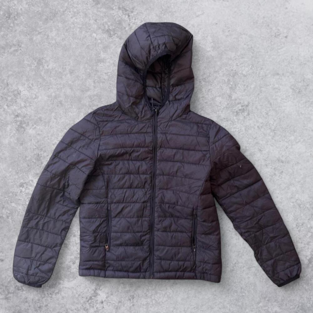Pull&Bear Black Quilted Puffer Jacket with Hood Zip Up Winter Coat - S
